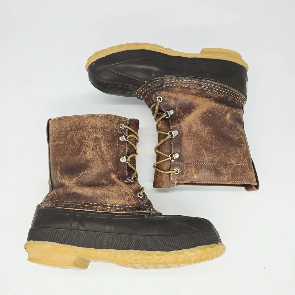 Vintage 70s LL Bean Boots Mens 8 Maine Hunting Shoe Script Leather Rubber Rain